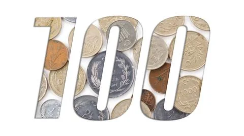 Number 100 - with stack of old Turkish coins on white background Stock Photos