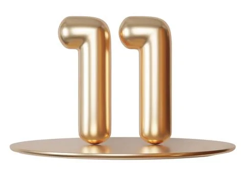 The number 11 is shown in a three-dimensional golden design standing on a cir 스톡 사진