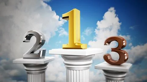 Number 1,2 and 3 standing on pillars. 3D illustration Stock Illustration