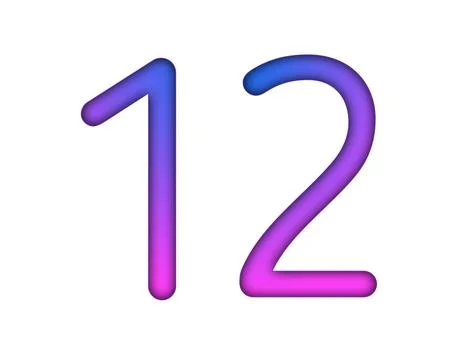 Number 12 gradient blue pink 3d sign symbol on white background Stock Illustration