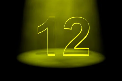 Number 12 illuminated with yellow light Stock Illustration