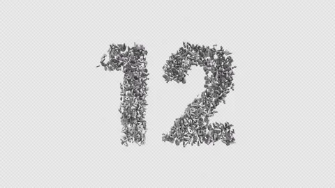 Number 12 Made of Numbers. 3D Font Number Animation with Alpha Channel Stock Footage 302171149