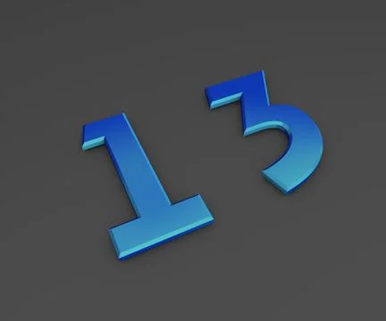 Number 13. Blue volumetric figure on a gray background. 3D rendering. Stock-Illustration