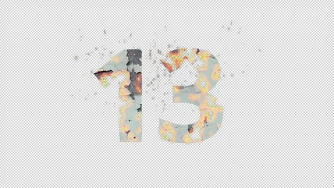 Number 13 from fire and ashes with alpha channel, thirteen, numberology Stock Footage 266838944