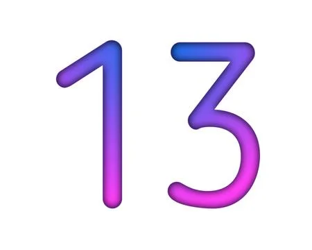 Number 13 gradient blue pink 3d sign symbol on white background Stock Illustration