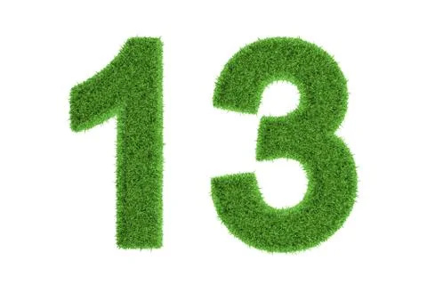 Number 13 with a green grass texture Stock Illustration
