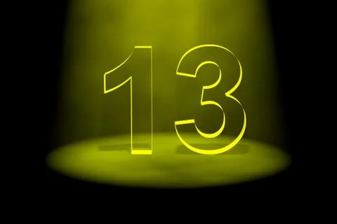 Number 13 illuminated with yellow light Stock Illustration