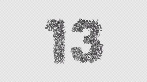 Number 13 Made of Numbers. 3D Font Number Animation with Alpha Channel Video stock 302171146
