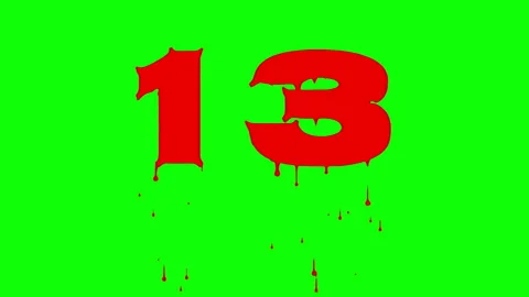 Number 13 text animation with dripping blood effect on a green screen Stock Footage 321002155