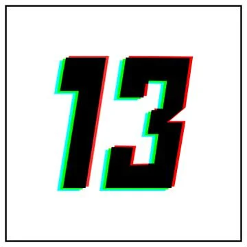 Number 13, thirteen vector desing logo.Dynamic, split-color, shadow of  numbe Stock Illustration