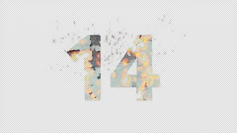 Number 14 from fire and ashes with alpha channel, fourteen, numberology Stock Footage 266839058