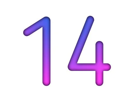 Number 14 gradient blue pink 3d sign symbol on white background Stock Illustration