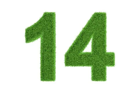 Number 14 with a green grass texture Stock Illustration