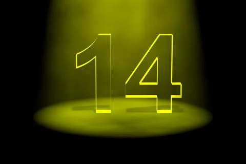 Number 14 illuminated with yellow light Stock Illustration