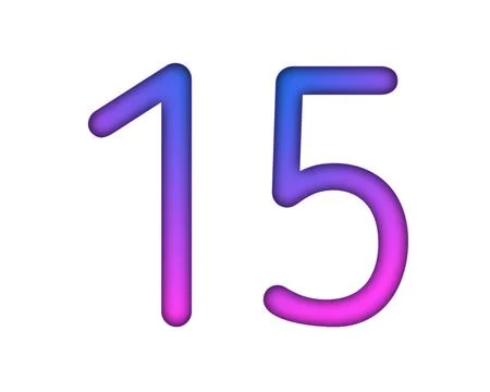Number 15 gradient blue pink 3d sign symbol on white background Stock Illustration