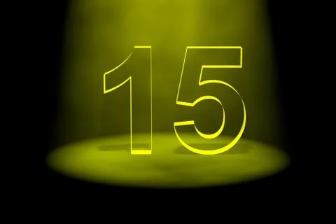 Number 15 illuminated with yellow light Stock Illustration