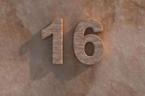 Number 16 carved from marble on marble base Stock Illustration