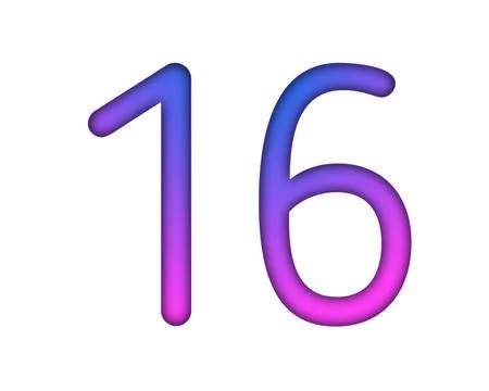 Number 16 gradient blue pink 3d sign symbol on white background Stock Illustration