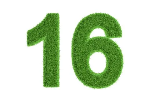 Number 16 with a green grass texture Stock Illustration