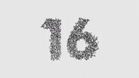Number 16 Made of Numbers. 3D Font Number Animation with Alpha Channel Video stock 302171312