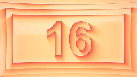 Number 16. Minimalistic embossed number with glittering lights. Stock Illustration