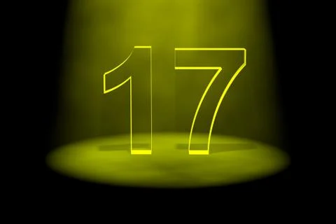 Number 17 illuminated with yellow light Stock Illustration