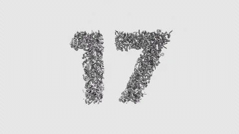 Number 17 Made of Numbers. 3D Font Number Animation with Alpha Channel Stock Footage 302171334