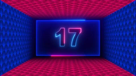Number 17 Neon Light In The Middle Rectangle Shape Inside Artistic Texture  Stock Illustration