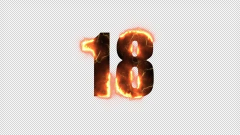 Number 18 is on fire with alpha channel, numbers are on fire, number eightee Stock Footage 260906138
