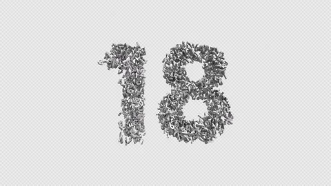 Number 18 Made of Numbers. 3D Font Number Animation with Alpha Channel Video stock 302171350