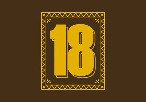 Number 18 in retro rectangle frame Stock Illustration
