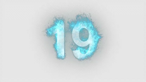 Number 19 in blue fire with alpha channel, number nineteen Stock Footage 264625045