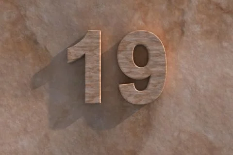 Number 19 carved from marble on marble base Stock Illustration