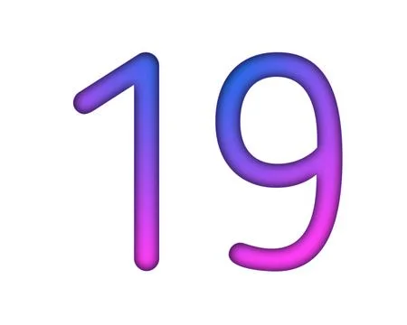 Number 19 gradient blue pink 3d sign symbol on white background Stock Illustration