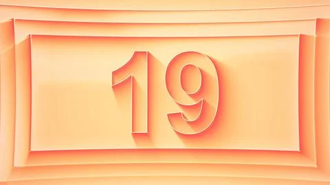Number 19. Minimalistic embossed number with glittering lights. Stock Illustration