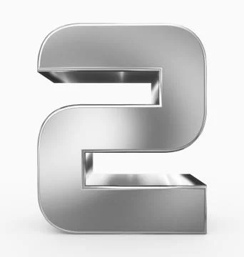 Number 2 3d cubic rounded silver isolated on white Illustrazione stock
