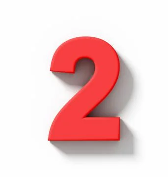 Number 2 3D red isolated on white with shadow - orthogonal projection Illustrazione stock