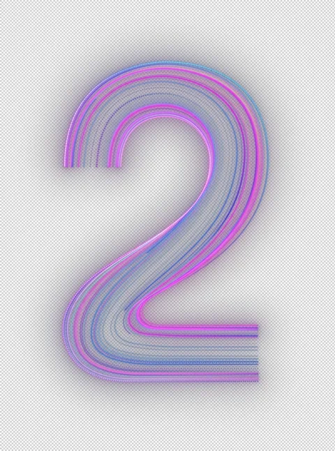 Number 2 appears with electric blue and violet neon light in smooth glowing.. Stock Footage 317454344