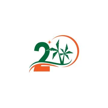 Number 2 blends with coconut trees by the beach at night Illustrazione stock