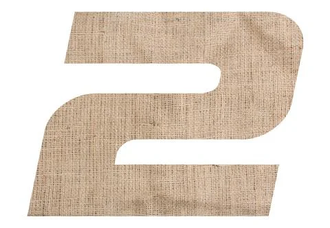 Number 2 with burlap texture on white background Stock Photos