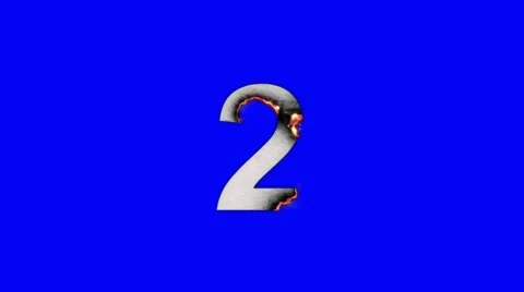 Number 2 Burning in Flames to Ashes on a Blue Screen Background Stock Footage 61036889