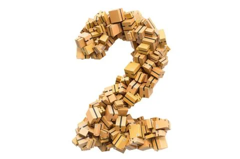 Number 2 from cardboard boxes. 3D rendering Stock Illustration