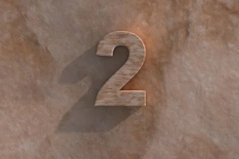 Number 2 carved from marble on marble base Stock Illustration