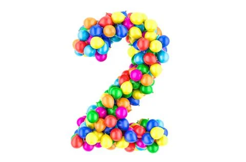 Number 2 from colored balloons, 3D rendering Stock Illustration