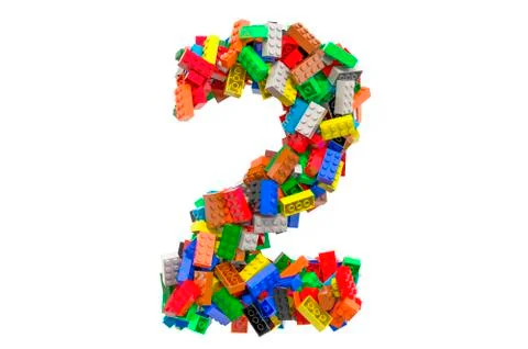 Number 2 from colored plastic building blocks, 3D rendering Ilustración de archivo