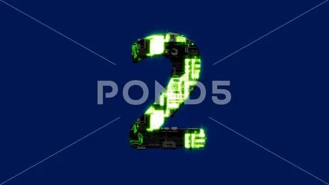 Number 2 - dark distressed metal scrap font with glowing green 