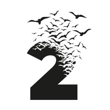 Number 2 with effect of destruction. Dispersion. Birds Stock Illustration