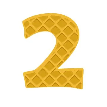 Number 2 element waffle. Crunchy waffle in the shape of number Two. Vector .. イラスト素材