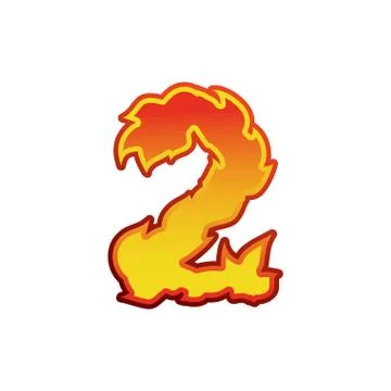 Number 2 fire. Flames Font two. Tattoo alphabet character. fiery sign ABC Stock Illustration
