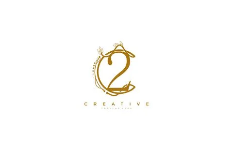 Number 2 Floral Monogram Rounded Ornate Elegant Logo Design Stockillustratie
